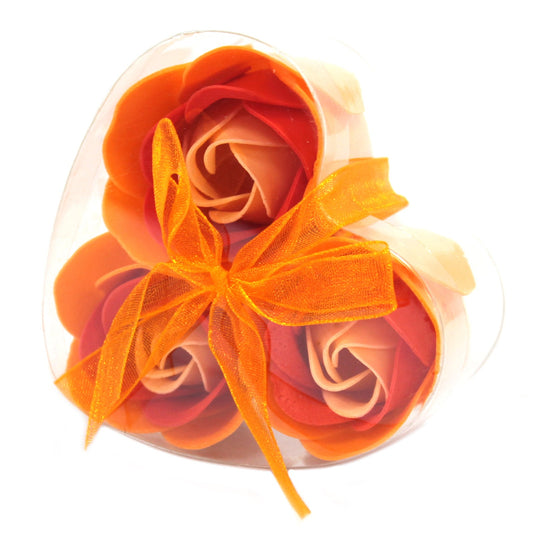 Set of 3 Soap Flower Heart Box - Peach Roses